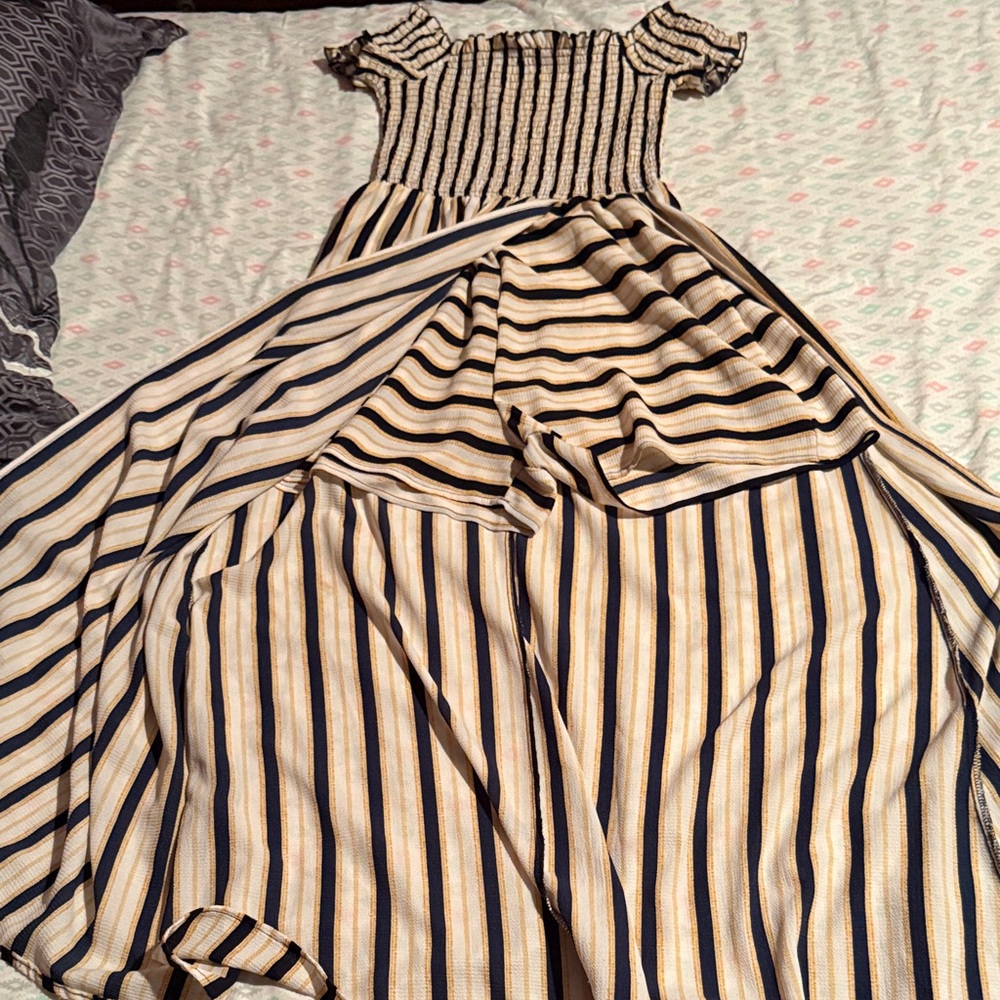 J for Justify Black and Cream Striped Maxi Dress